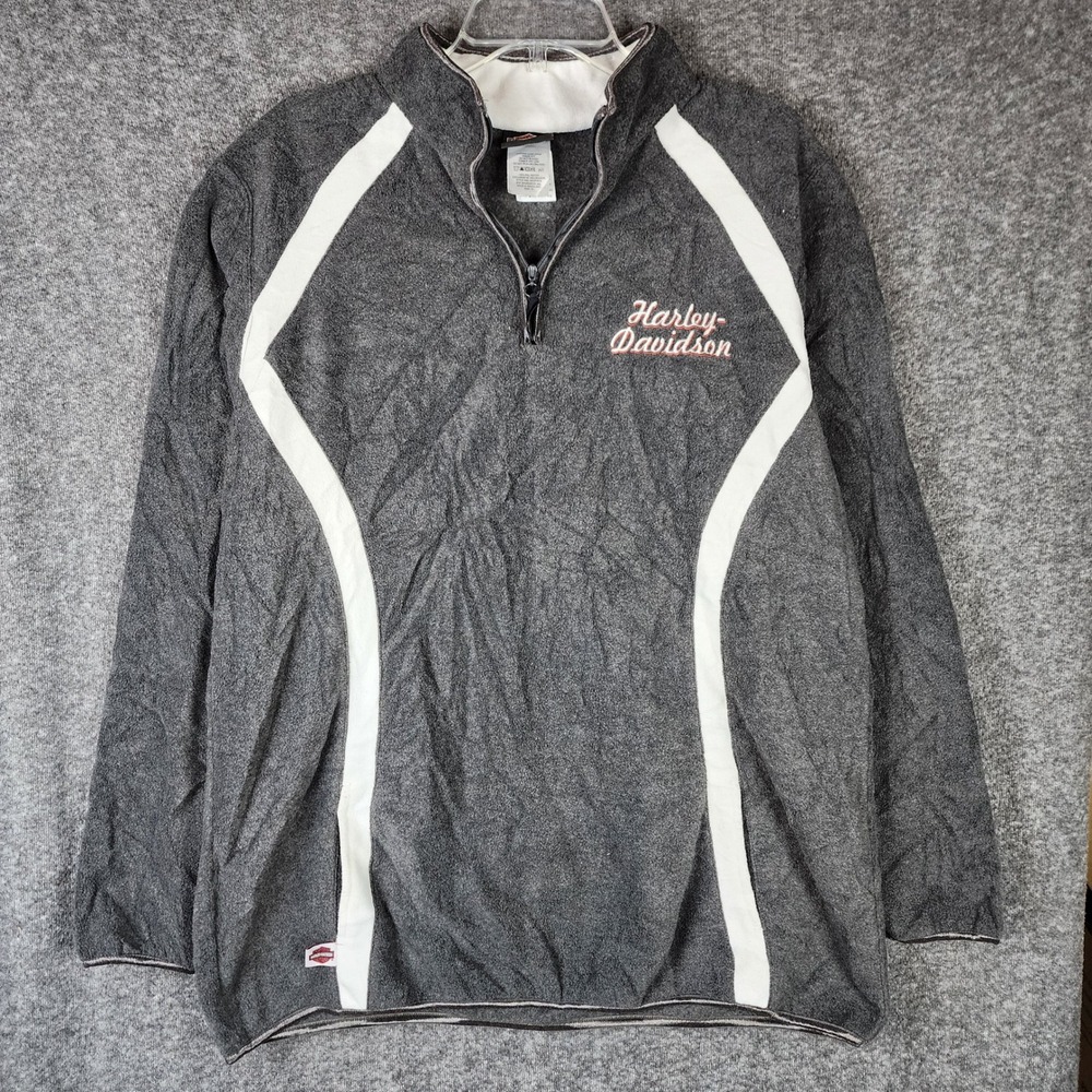Harley-Davidson Fleece Pullover Mens 1X Quarter Zip Gray Biker Embroidered EUC